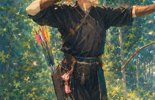 插畫：使用馬弓與拇指射法的射手