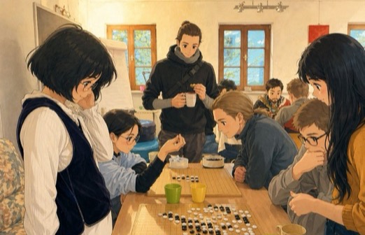 Illustration: Brettspielrunde im Vereinsraum