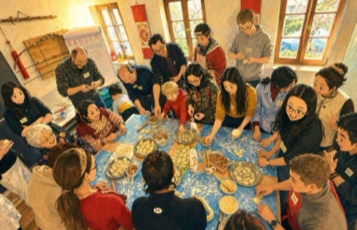 Illustration: Dumpling-Workshop in geselliger Runde