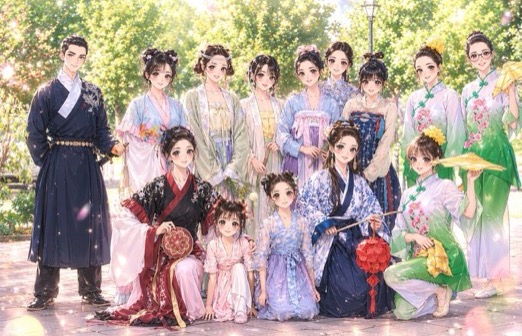 插畫：身著傳統服飾歡慶新年的團體